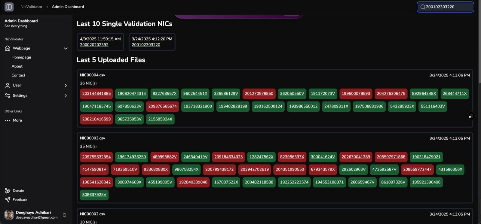 Screenshot of NIC Validation & Location Finder