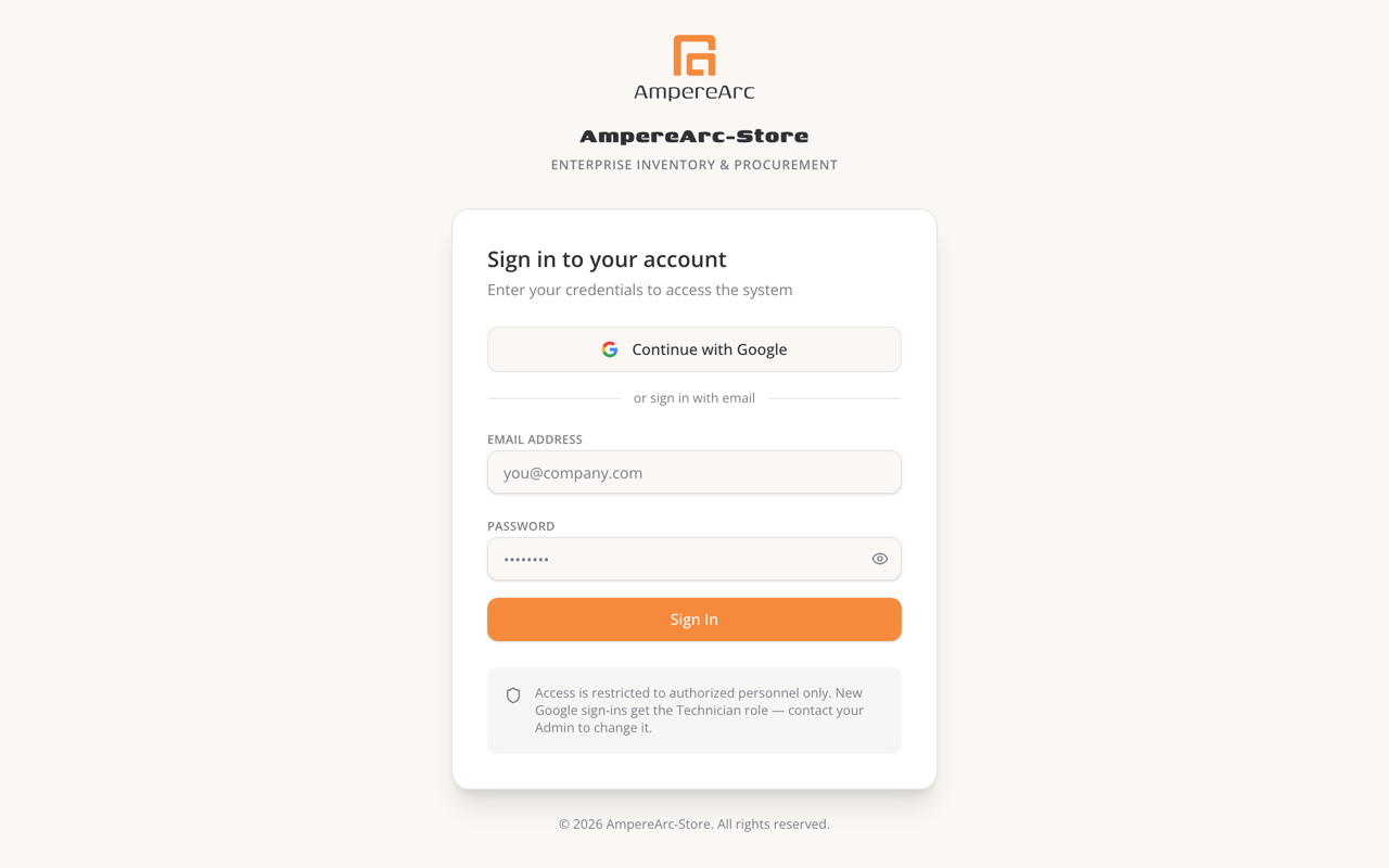 Screenshot of AmpereArc Production Floor Management System